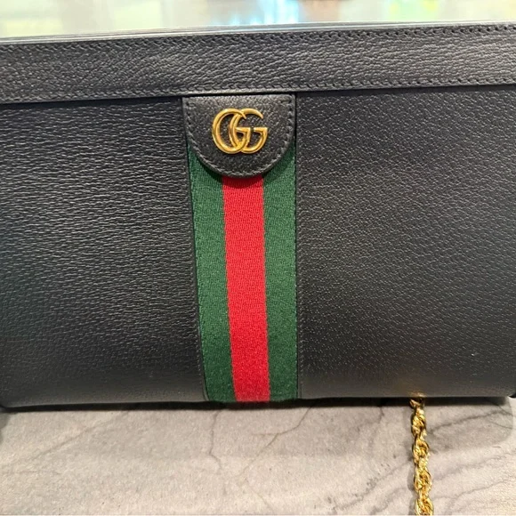 Gucci | Bags | Gucci Black Crossbody With Red And Green  display picture 2